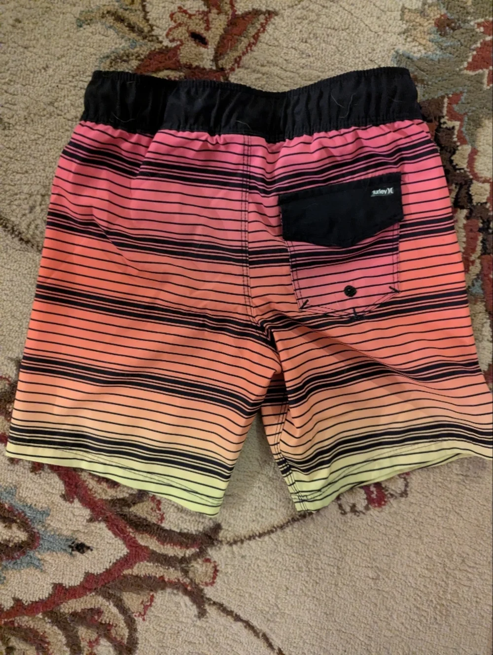Hurley Black and Coral Striped Swim Shorts Boys Size 4 Board Shorts